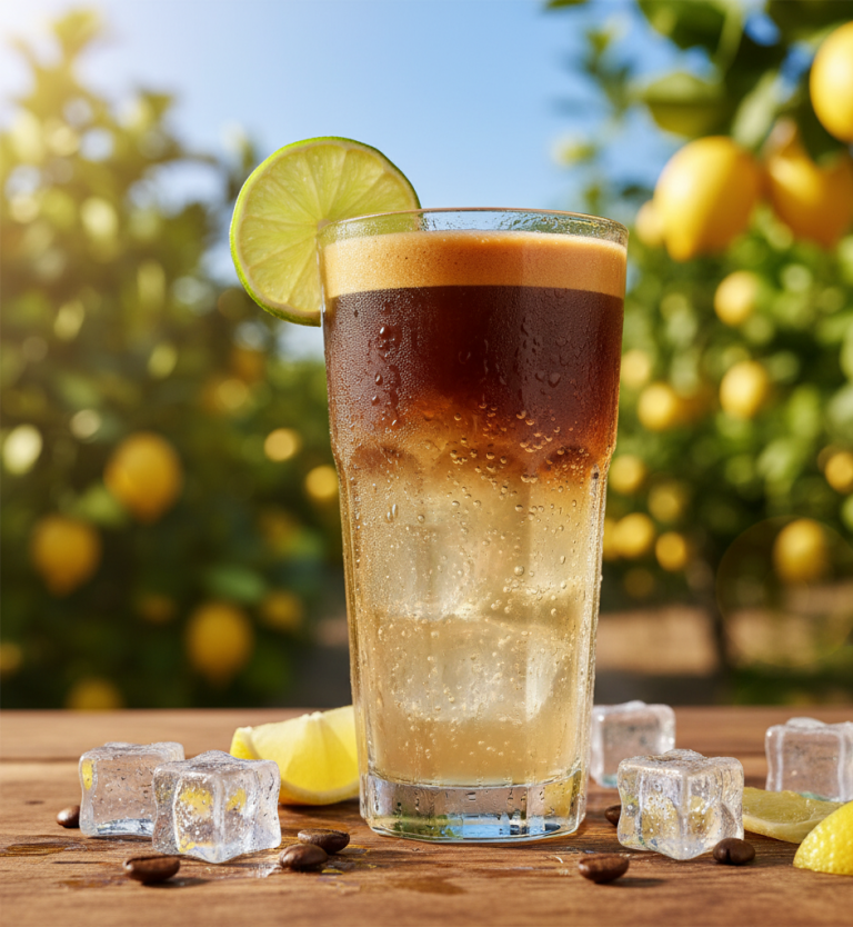 Featured best coffee tonic recipe for refreshing summer drink, showcasing fizzy layers and citrus garnish in a chilled glass.